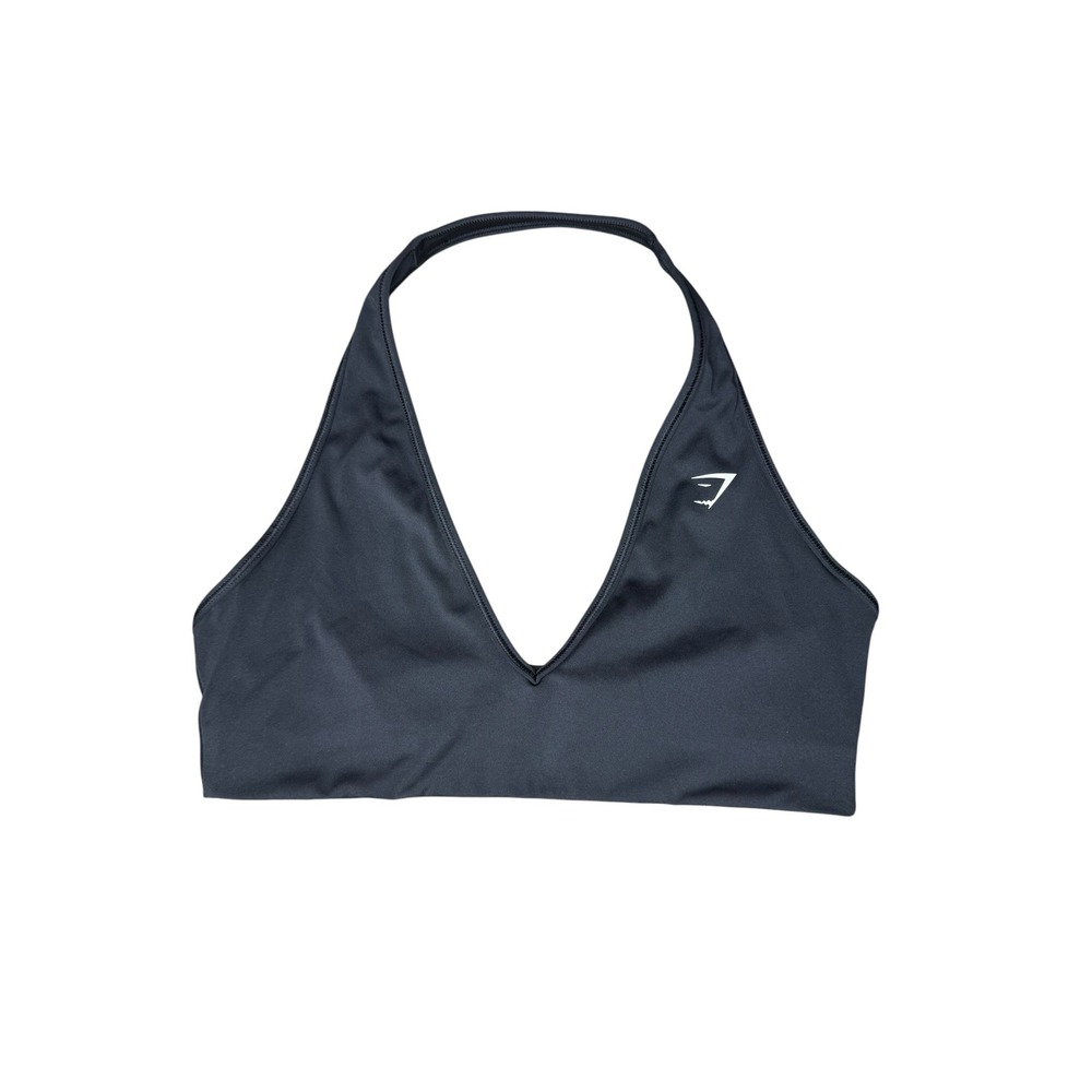 Gymshark Halterneck Sports Bra Black Small Minimalist V-Neck Activewear Yoga Top